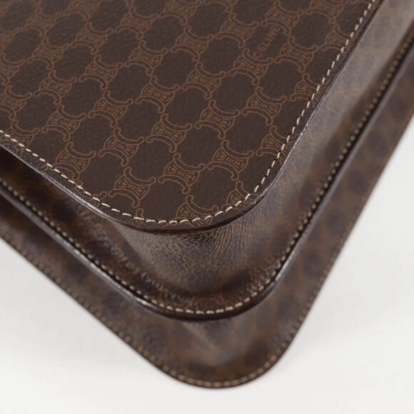 CELINE Circle Macadam Canvas Hand Bag PVC Leather 2way Brown Gold Auth 122270AV - Picture 2 of 15